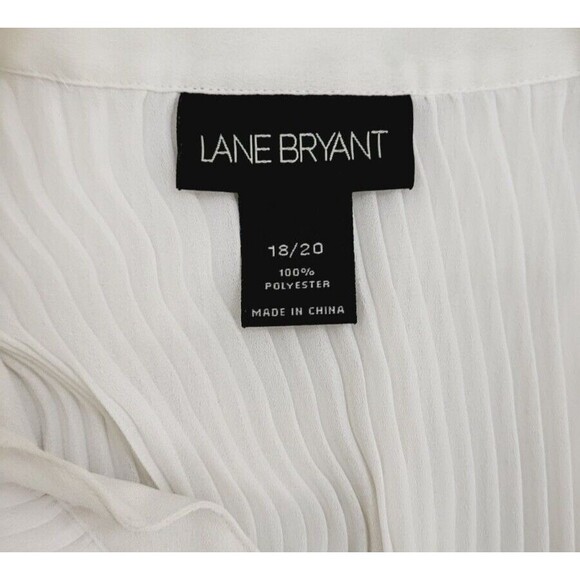 Pleated Tiered Bow Flutter Cap Sleeve Lettuce Hem Button-Down Blouse Lane Bryant - Picture 8 of 8